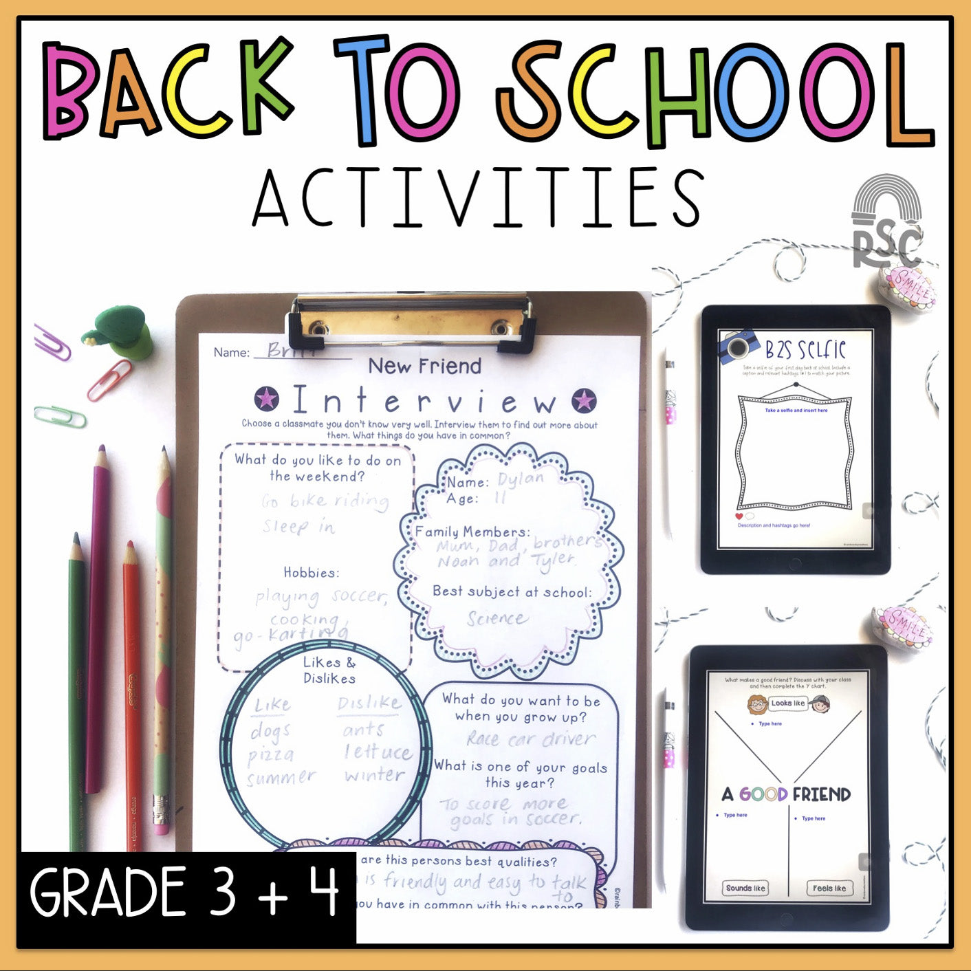 Back to School Activities Pack - Year 3 and 4 - NO PREP – Rainbow Sky ...