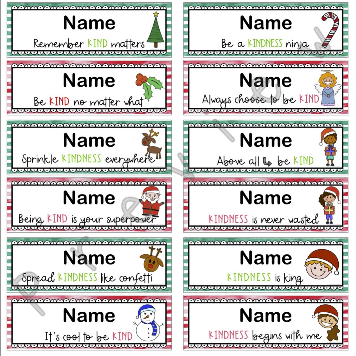KINDNESS Editable Desk Name Tags | Christmas Theme