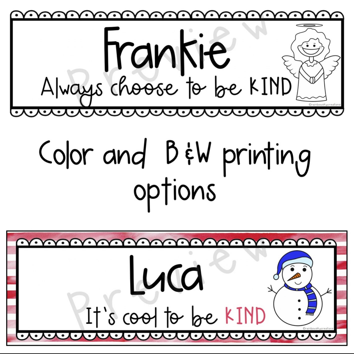 KINDNESS Editable Desk Name Tags | Christmas Theme