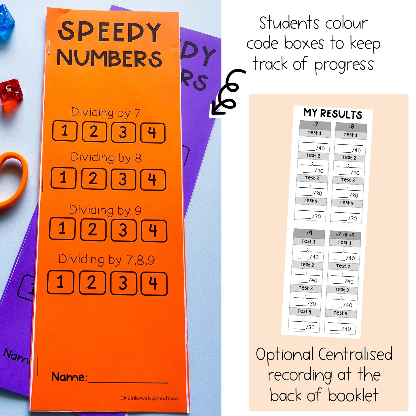 Division Speedy Number Booklet | Dividing by 7, 8, 9