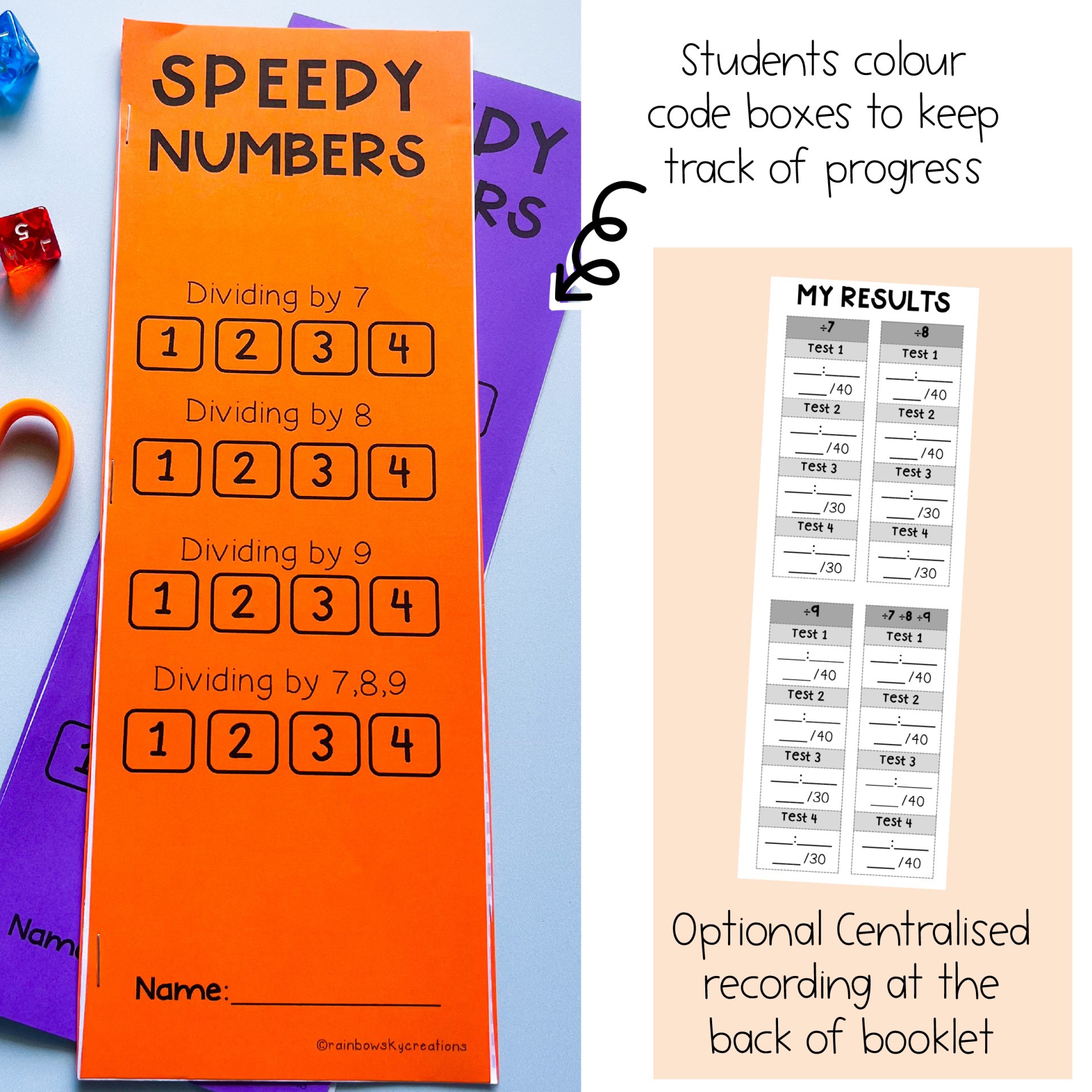Division Speedy Number Booklet | Dividing by 7, 8, 9