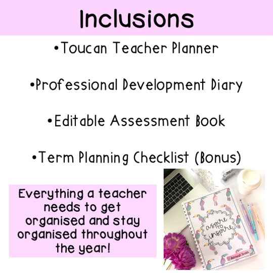 Australian Organised Teacher BUNDLE - Planner, PD Diary & Assessment Book (Toucan Theme)