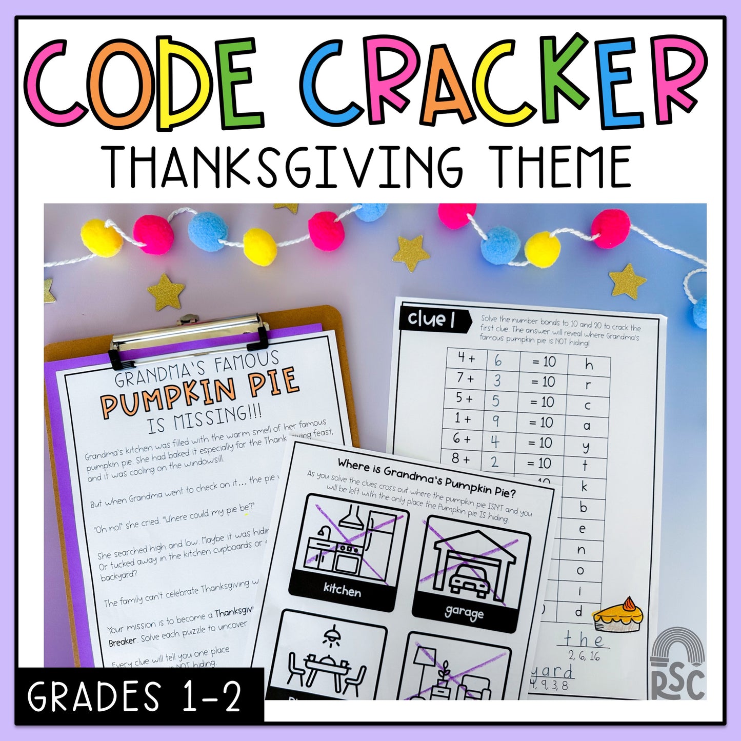Thanksgiving Math Code Cracker | Grade 1 & 2 Escape Room