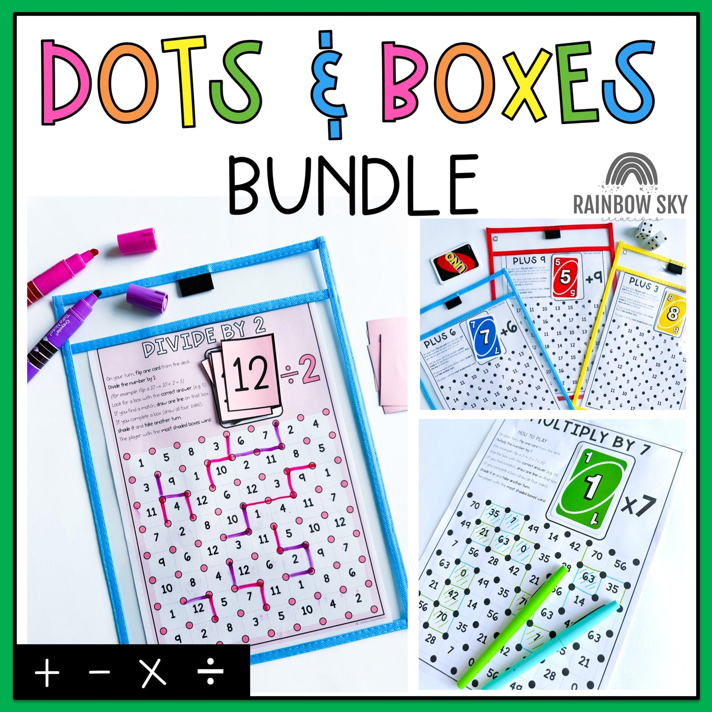 Dots and Boxes BUNDLE | Addition, Subtraction, Multiplication, Division Games