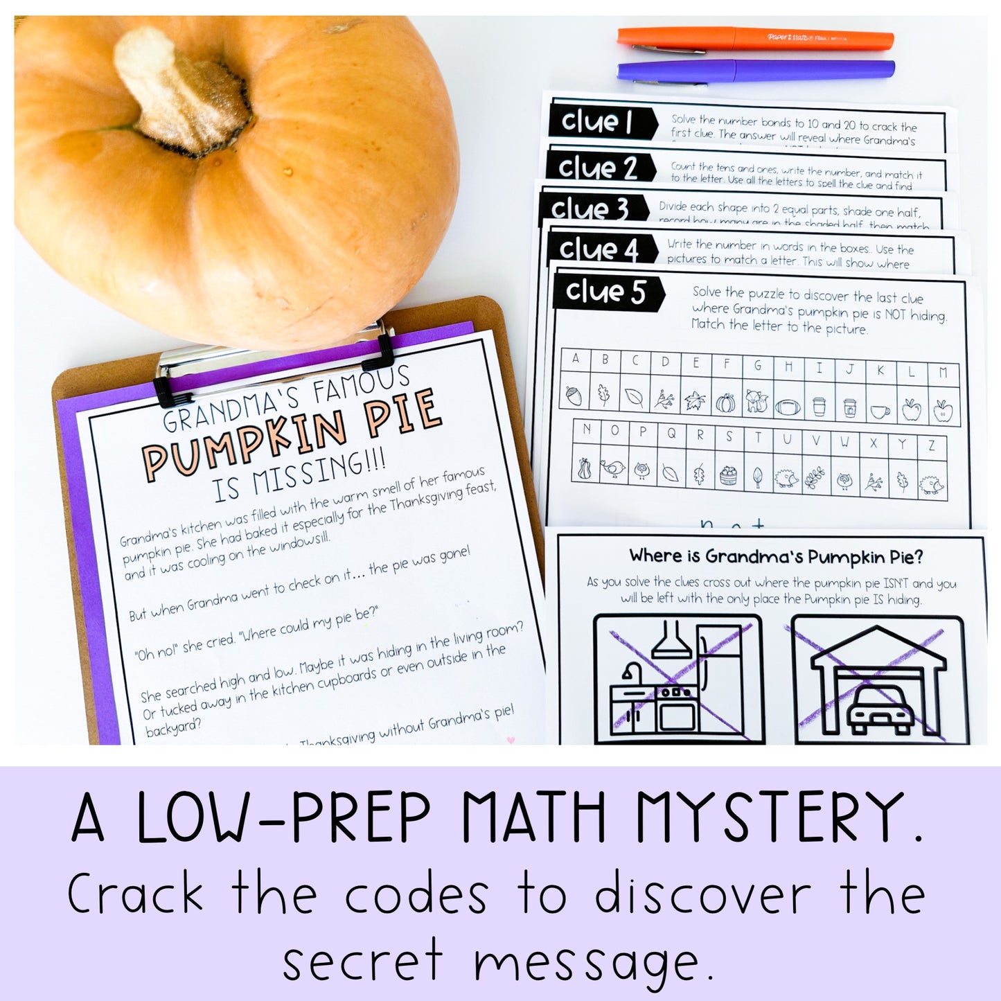 Thanksgiving Math Code Cracker | Grade 1 & 2 Escape Room