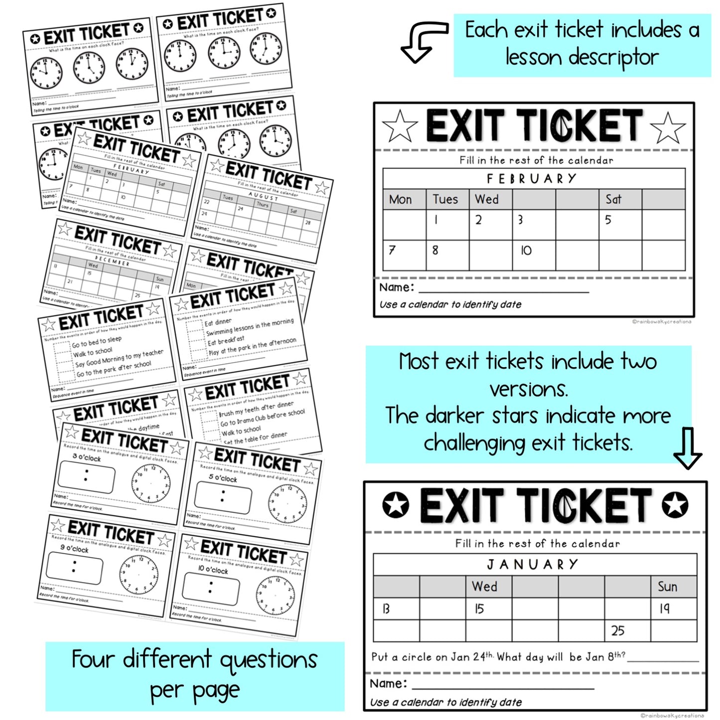 Measurement: Time Exit Tickets | Exit Slips | Math Assessment | Grades 1-2