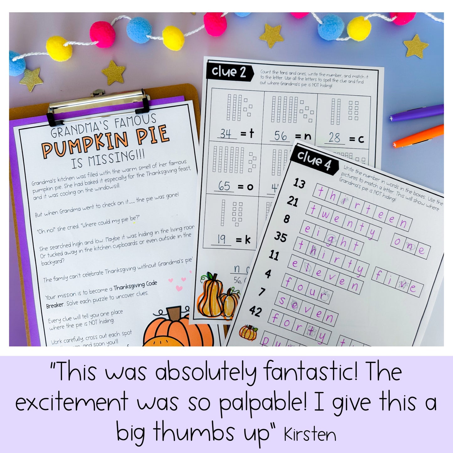 Thanksgiving Math Code Cracker | Grade 1 & 2 Escape Room