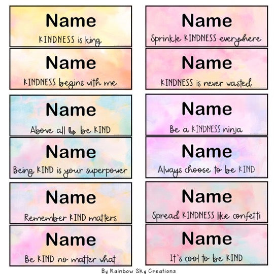 Kindness Editable Desk Plates - Desk Name Tags (Pastel Theme)