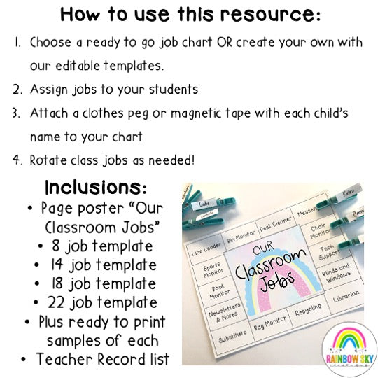 Editable Classroom Job System (Pastel Rainbow Theme)