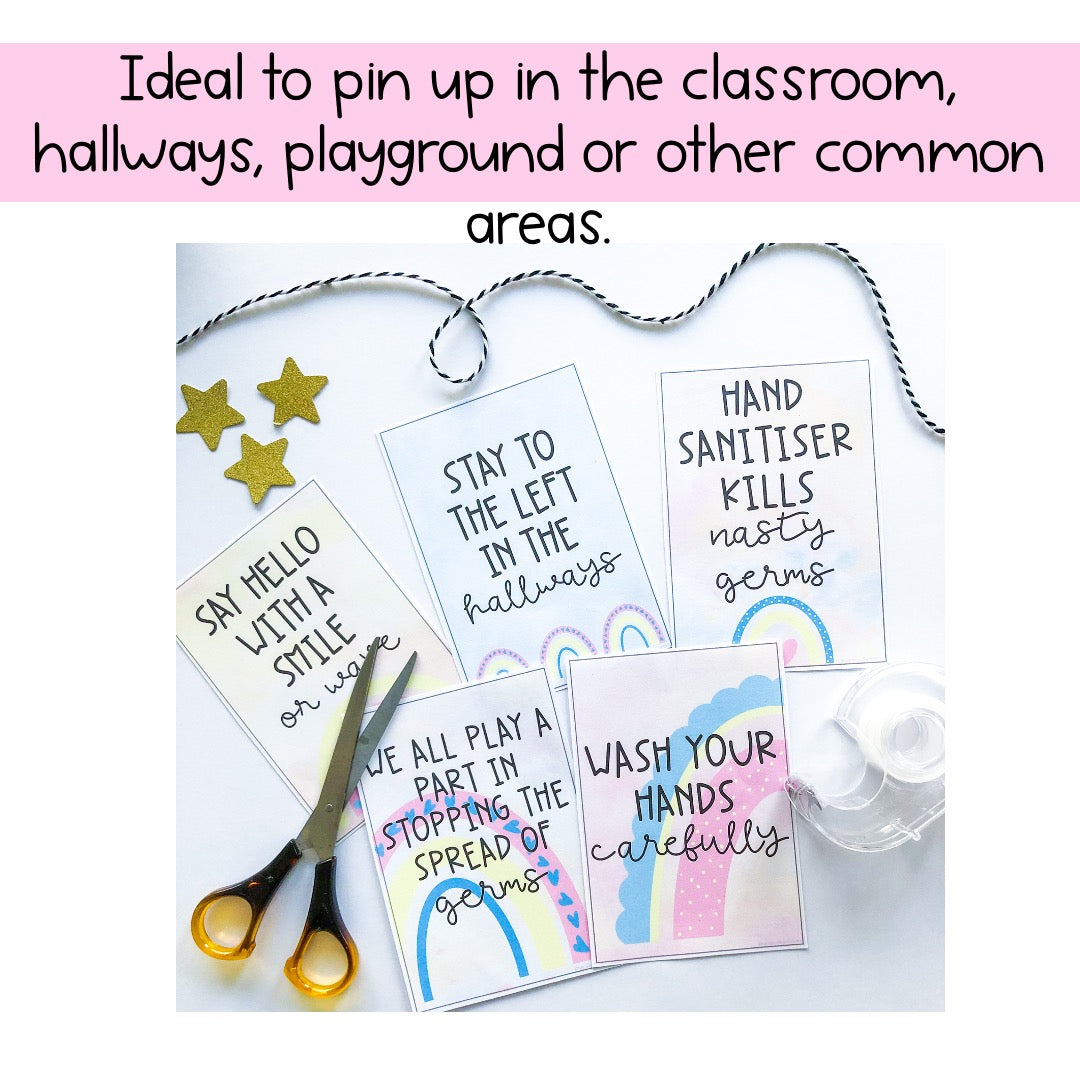 COVID 19 Rule Posters - Germ Posters (Pastel Rainbow Theme)