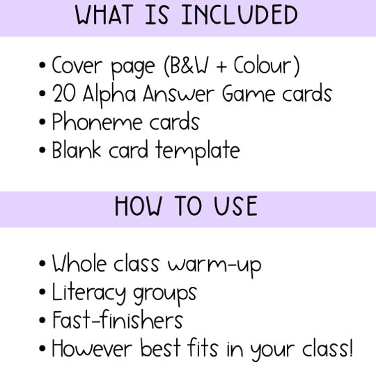 Alpha Answers Game - Vocabulary Gam (Grades 3, 4, 5, 6)