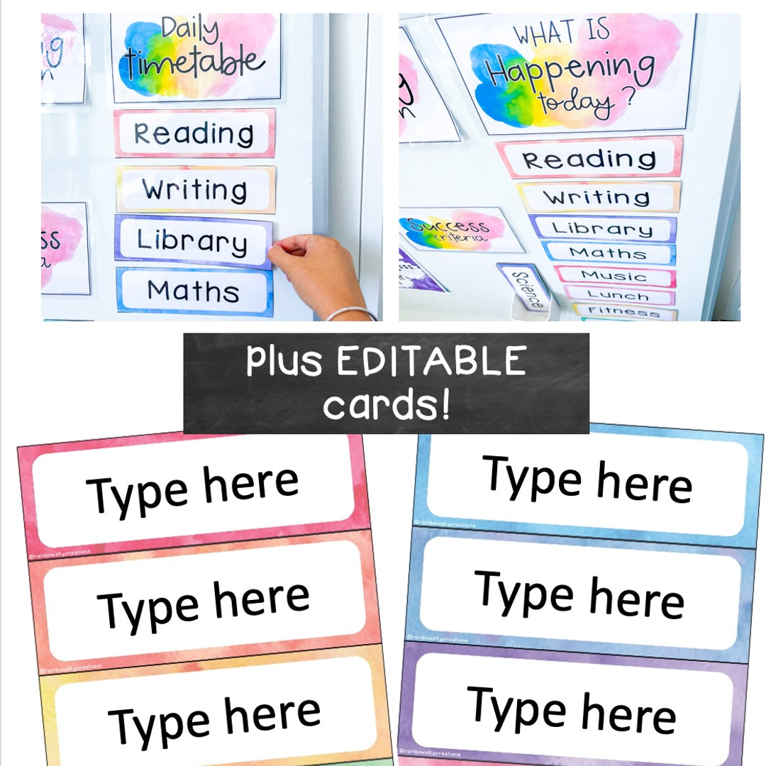 Editable Daily Timetable & Class Schedule (Splash Rainbow Theme)