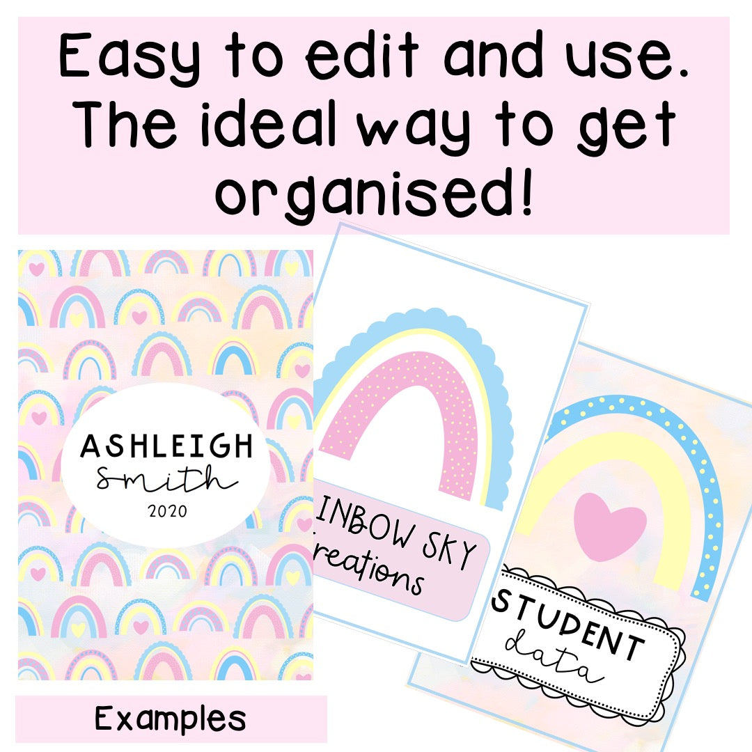 Editable Rainbow Binder Covers - Folder Covers (Pastel Rainbow Theme)