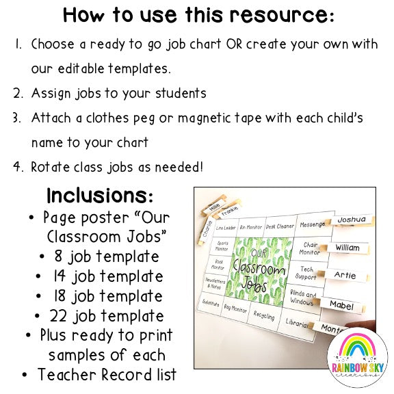Classroom Job Templates - Simple Class Jobs (Cactus & Succulent Theme)