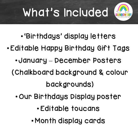 Birthday Chart & Gift Tags (Toucan Theme)