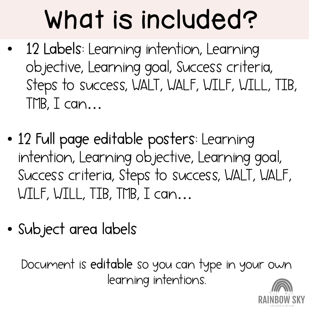 Editable Learning Intention Posters (Neutral Rainbow Theme)
