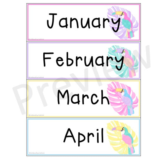 Days Of The Week & Months Labels (Toucan Theme)