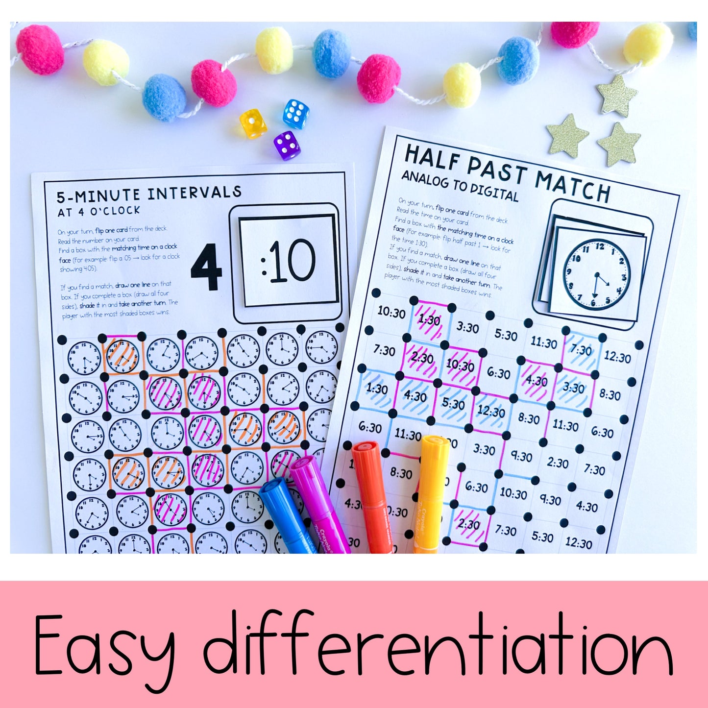 Telling the Time Game | Dots and Boxes Math Center