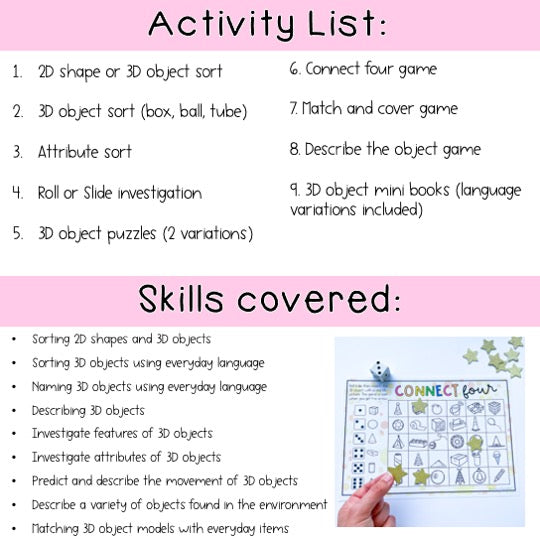 3D Objects Math Centres - Geometry (Kindergarten)