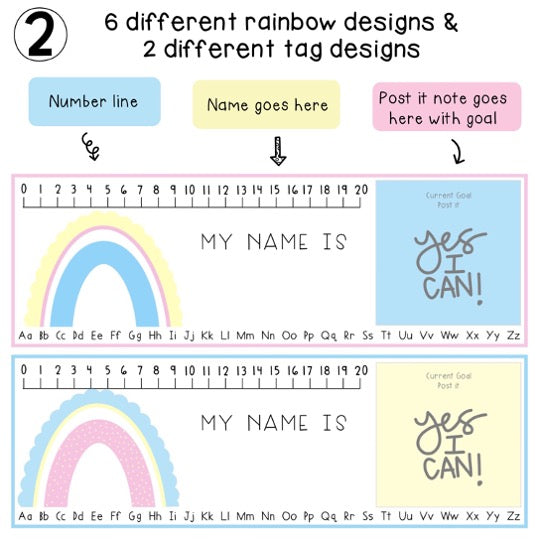 Growth Mindset Desk Plates - Desk Name Tags (Pastel Rainbow Theme)