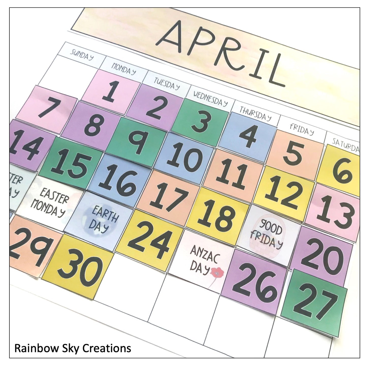 Daily & Monthly Calendar Display (Watercolour Theme)