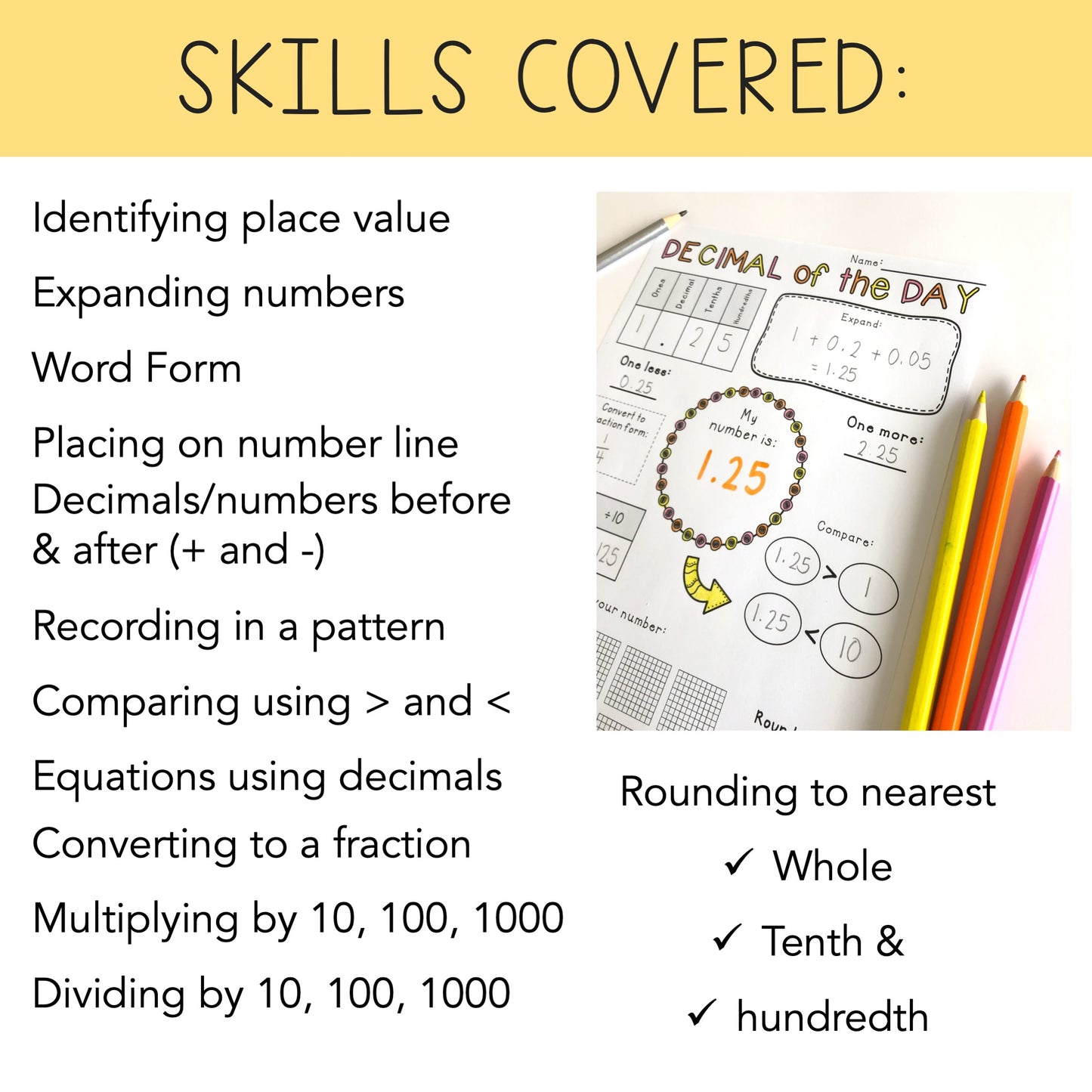 Decimal Of The Day Templates | Tenths, Hundredths, Thousandths