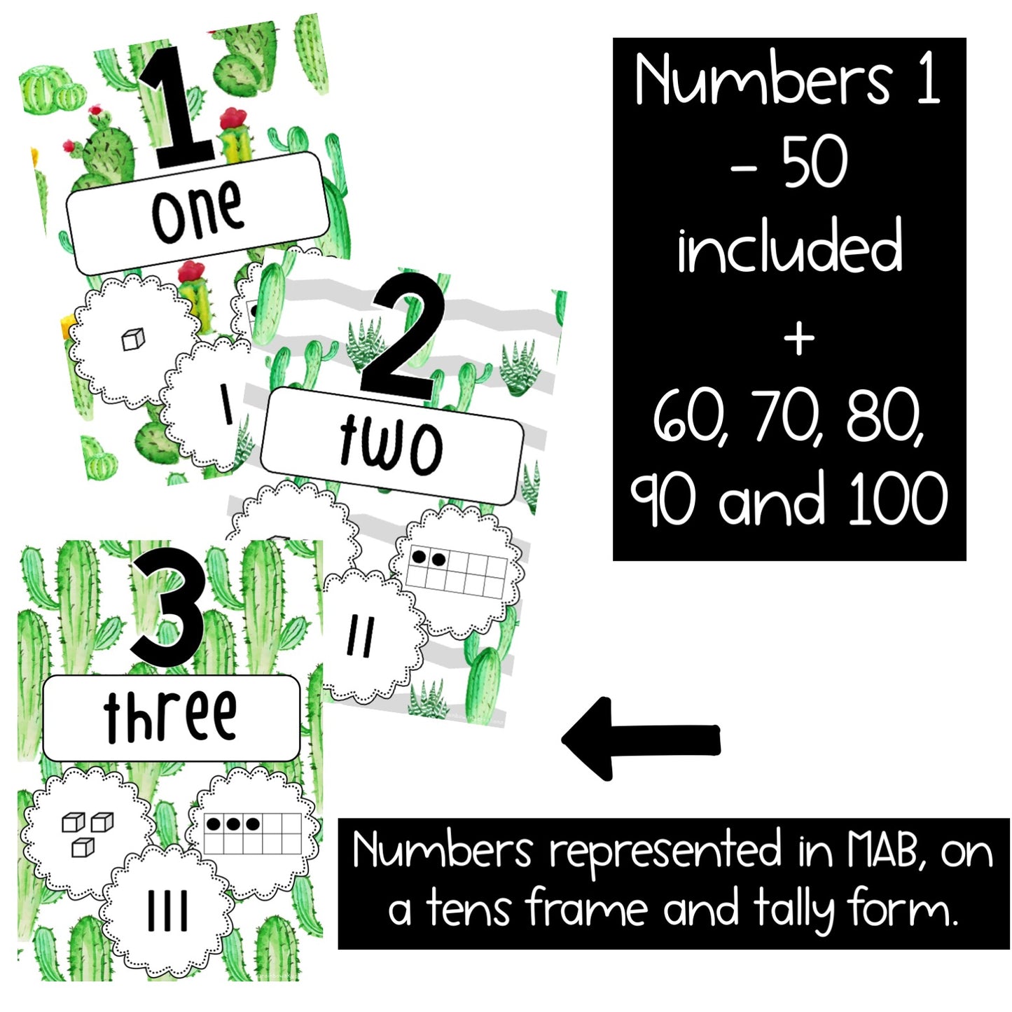 Number Posters 1-50 (Cactus & Succulent Theme)