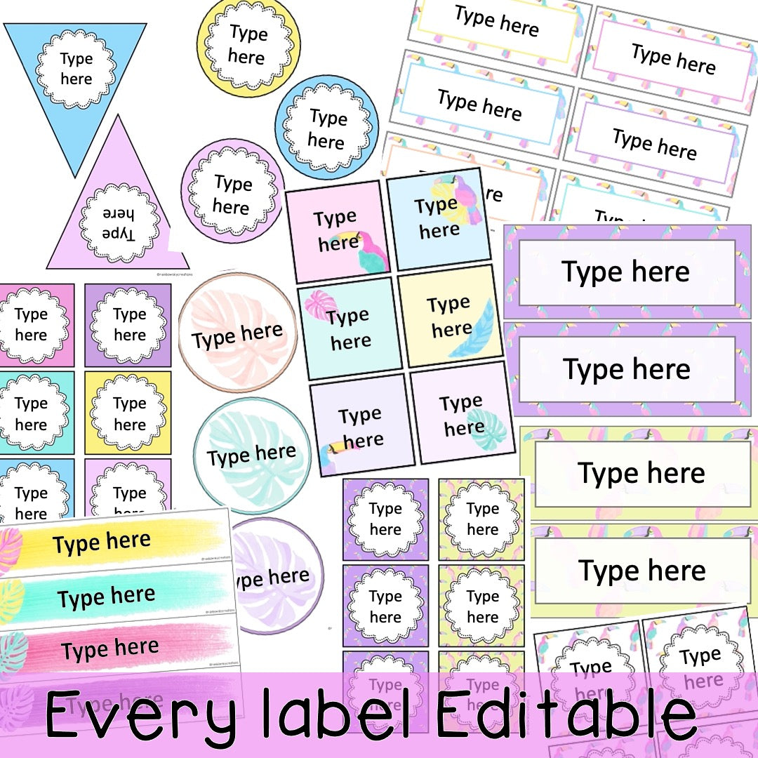 Editable Classroom Labels & Name Tags (Toucan Theme)