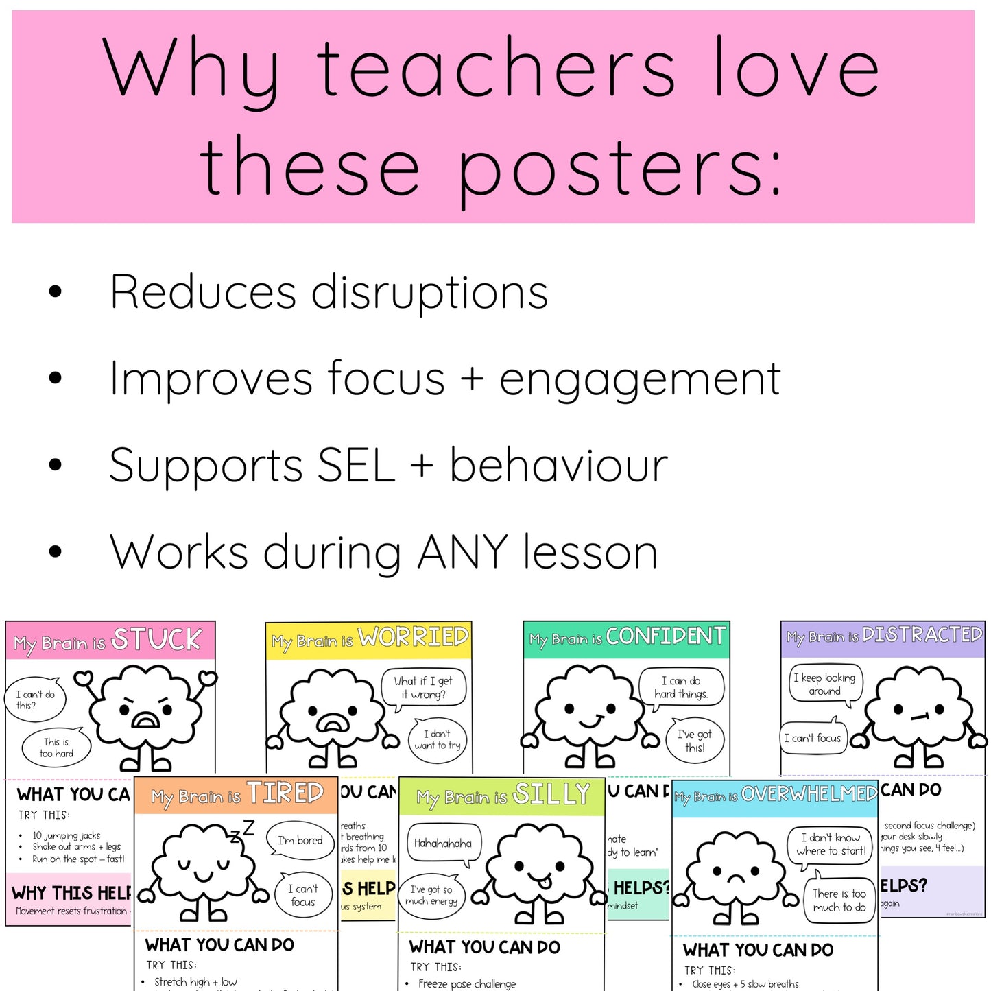 Self Regulation and Brain Break Posters for Kids