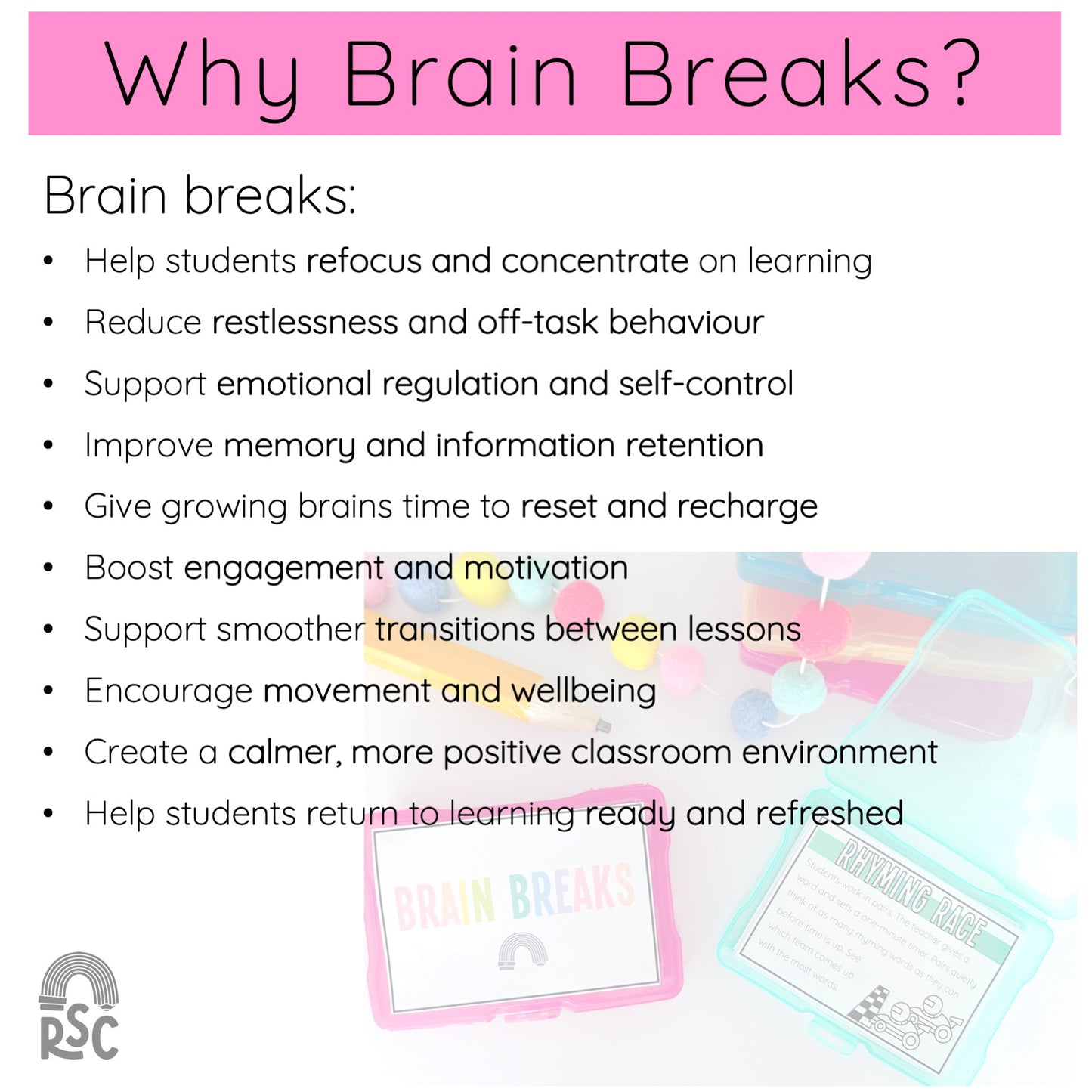 60 Brain Break cards / Brain Break ideas