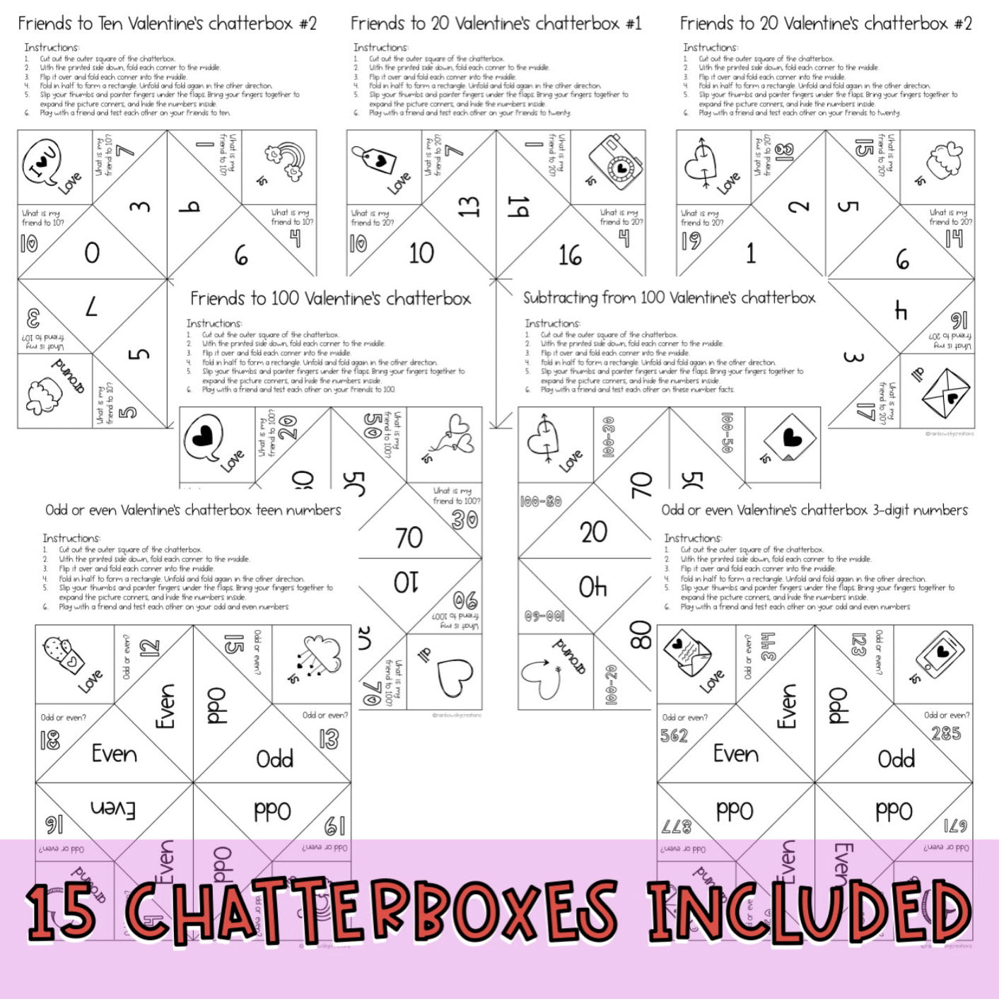 Valentine's Math Chatterboxes | February Math Centers | 1st Grade 2nd Grade