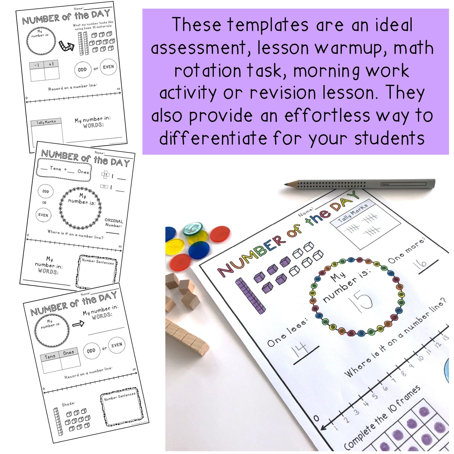 Number of the Day Templates | Teen and 2 Digit Number Sense