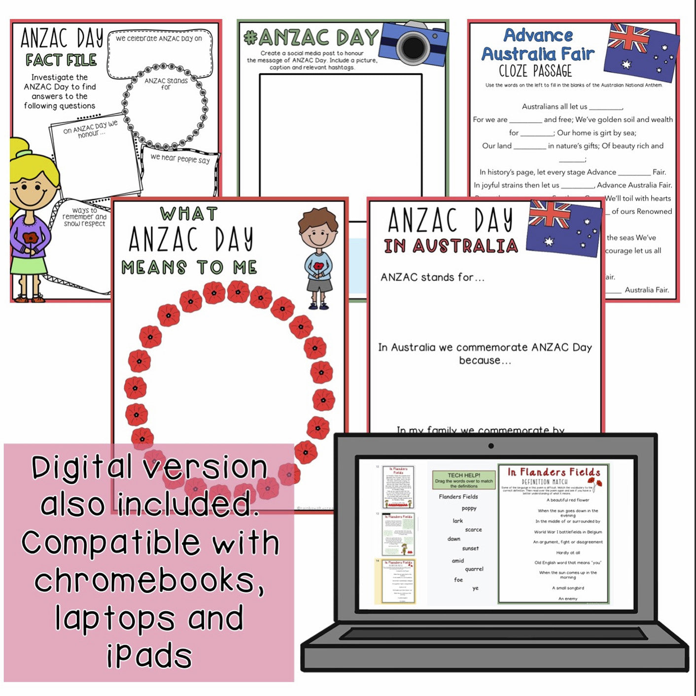 ANZAC Day Activities | Year 3 and Year 4 | Paper and Digital