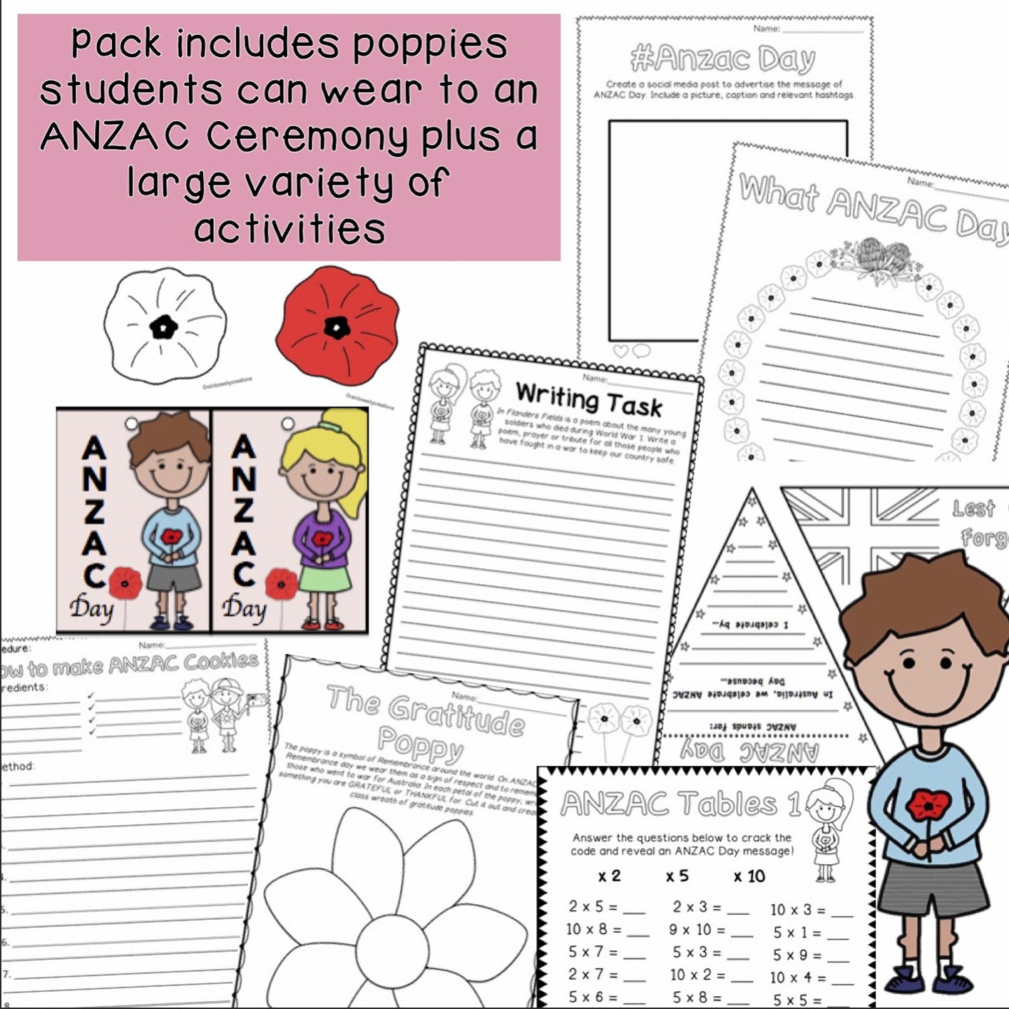 ANZAC Day Activities | Year 3 and Year 4 | Paper and Digital