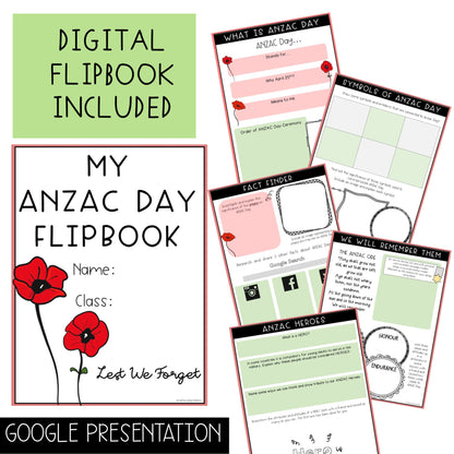 ANZAC Day Flipbook | ANZAC Activities | Grade 3-6 Australia