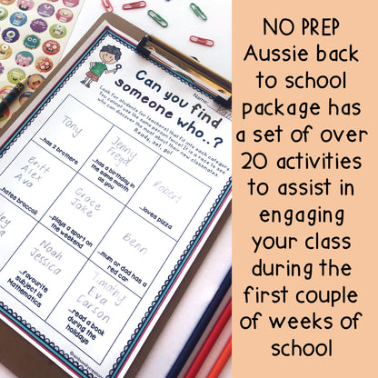 Back to School Activities Pack | Yr 1-2  [Paper] Australia NO PREP