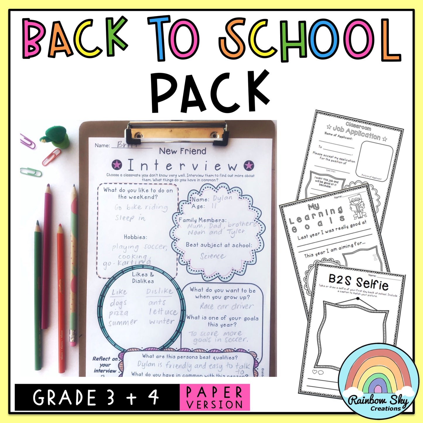 Back to School Activities Pack | Grade 3-4 [Paper] Australia NO PREP