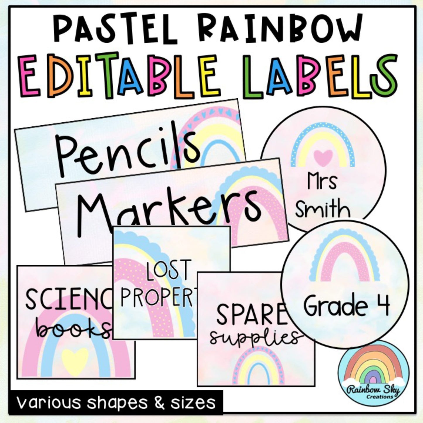 Editable Labels | Classroom Labels | Pastel Rainbow