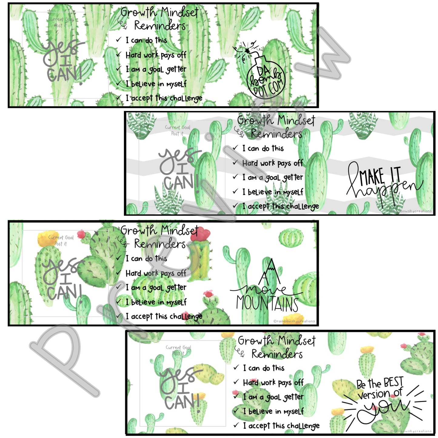 Growth Mindset Editable Desk Name Tags [Cactus / Succulent theme]