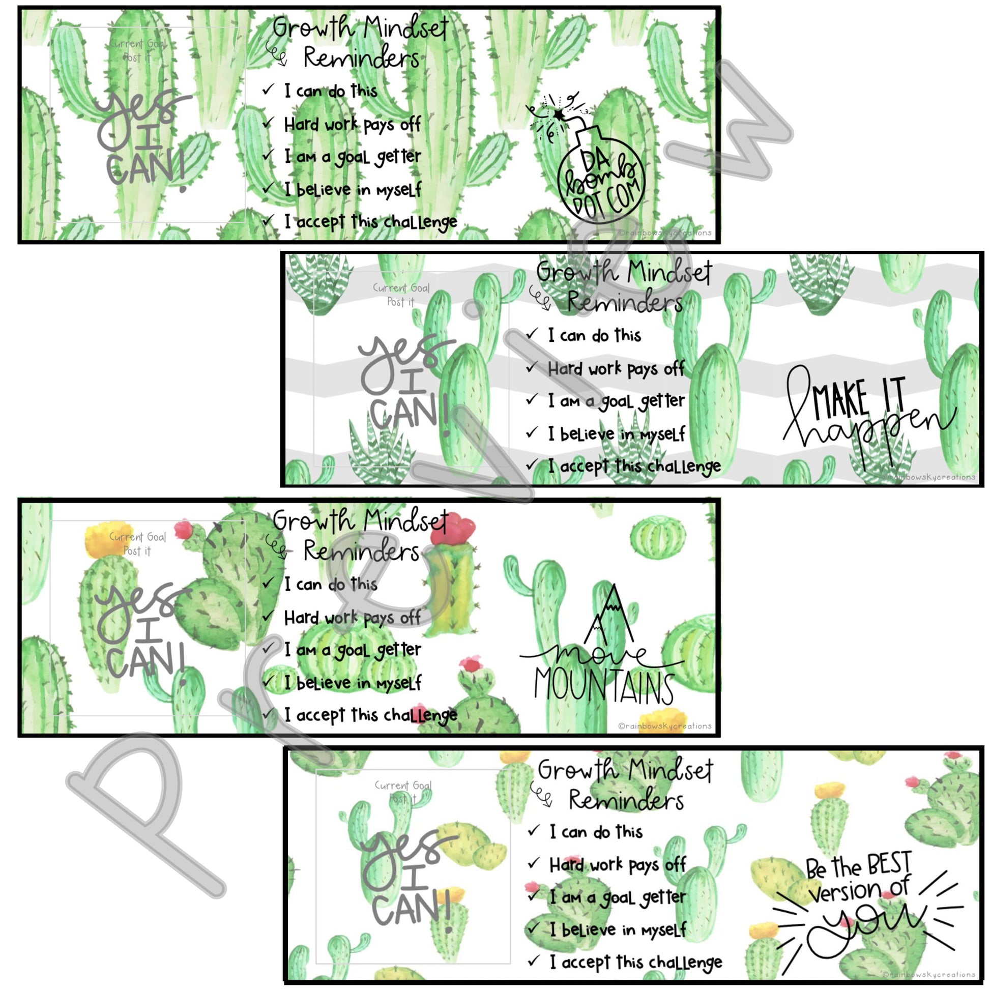 Growth Mindset Editable Desk Name Tags [Cactus / Succulent theme]