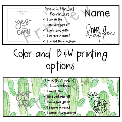 Growth Mindset Editable Desk Name Tags [Cactus / Succulent theme]