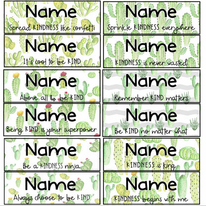 KINDNESS Editable Desk Name Tags | Cactus / Succulent Theme