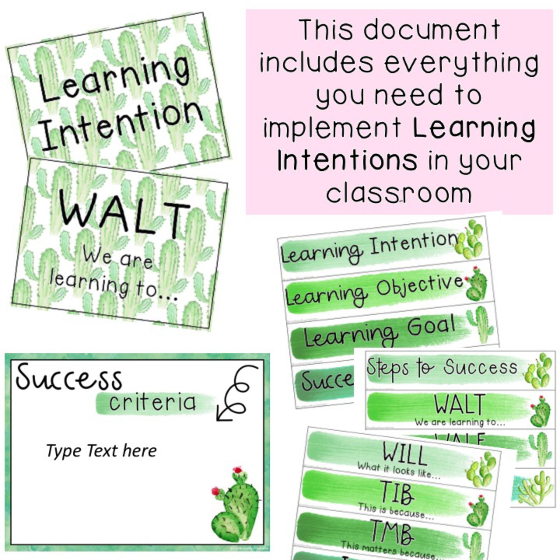 Cactus Learning Intention Posters | WALT WILF TIB