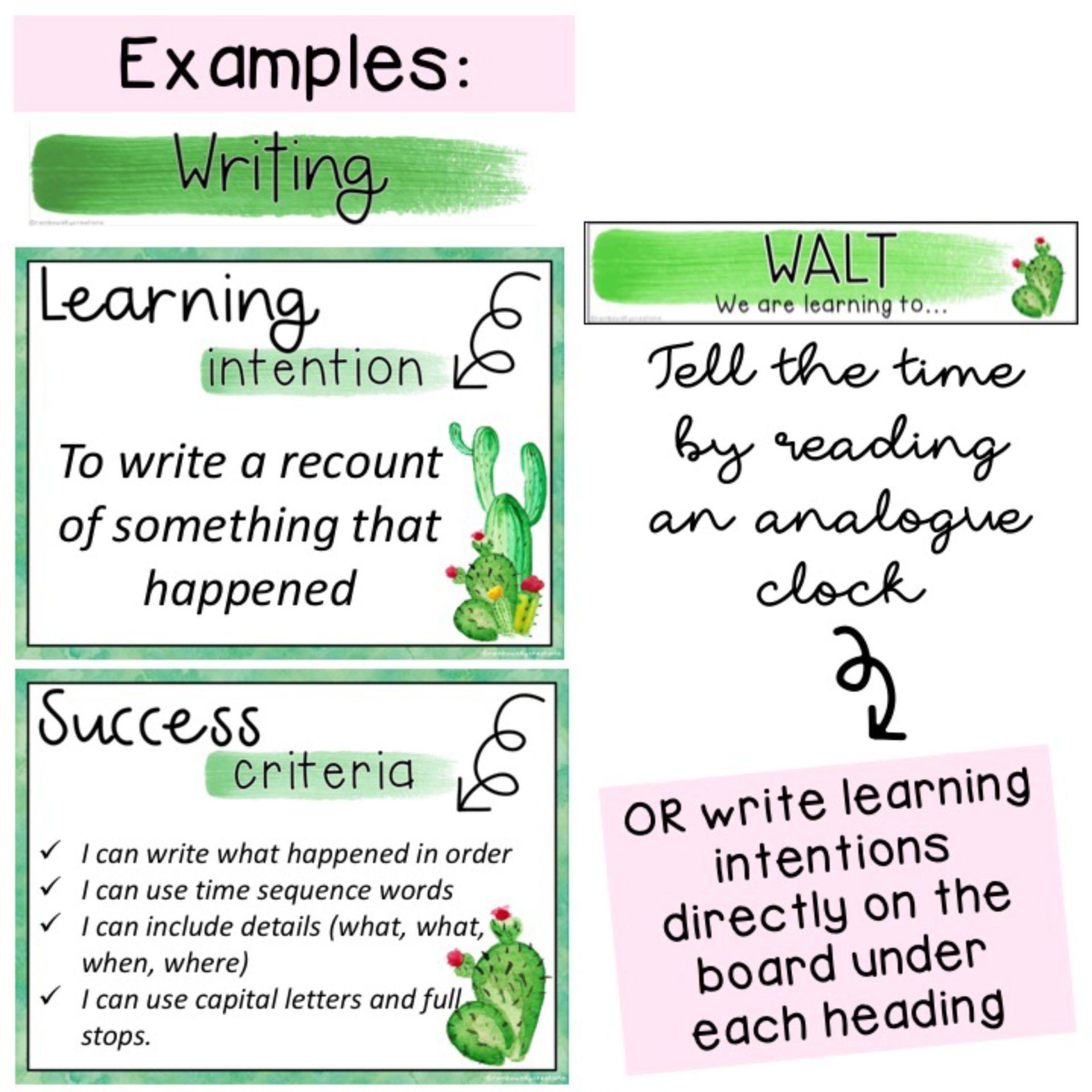 Cactus Learning Intention Posters | WALT WILF TIB