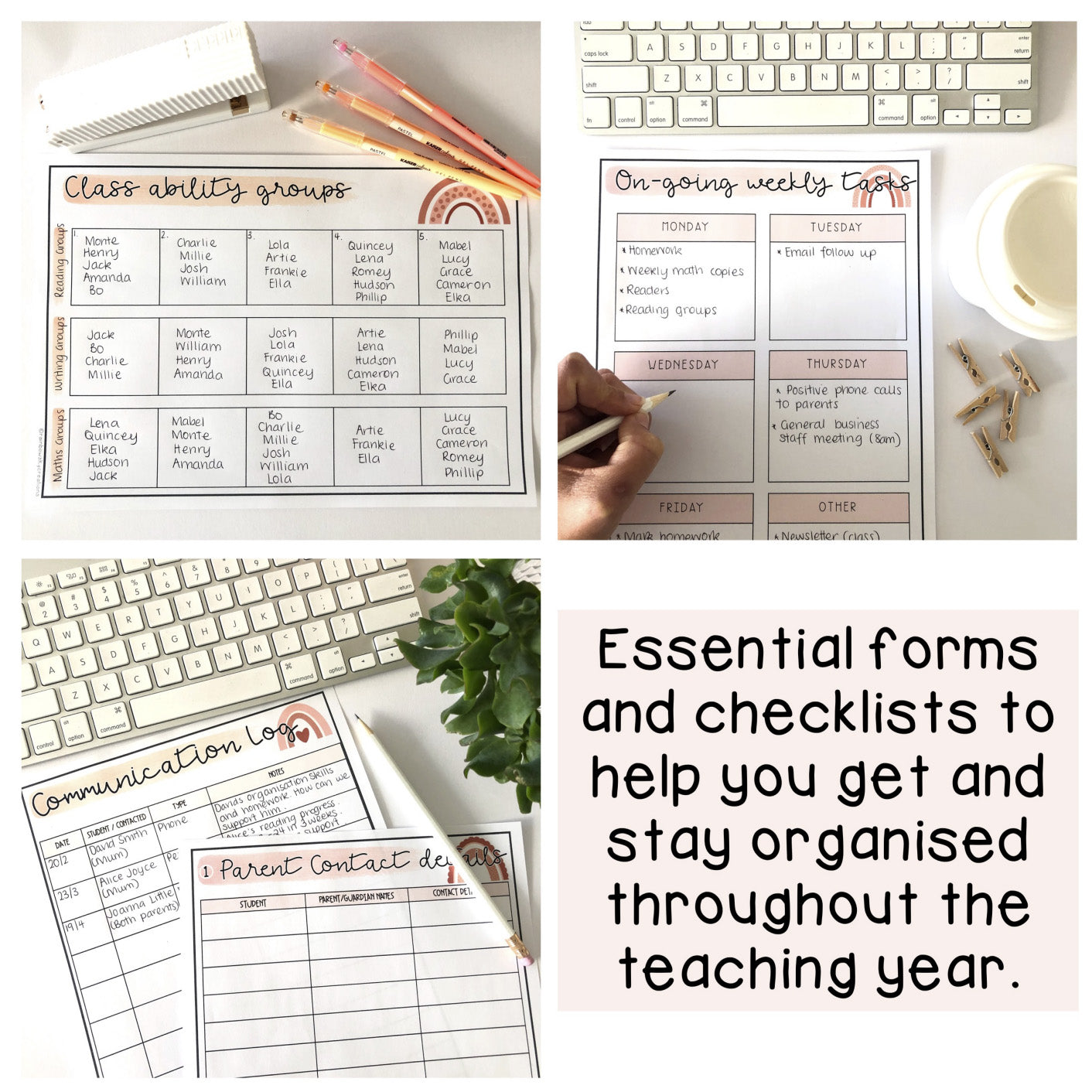 Teacher Checklists and Forms | Back to School | Neutral Blush Rainbow