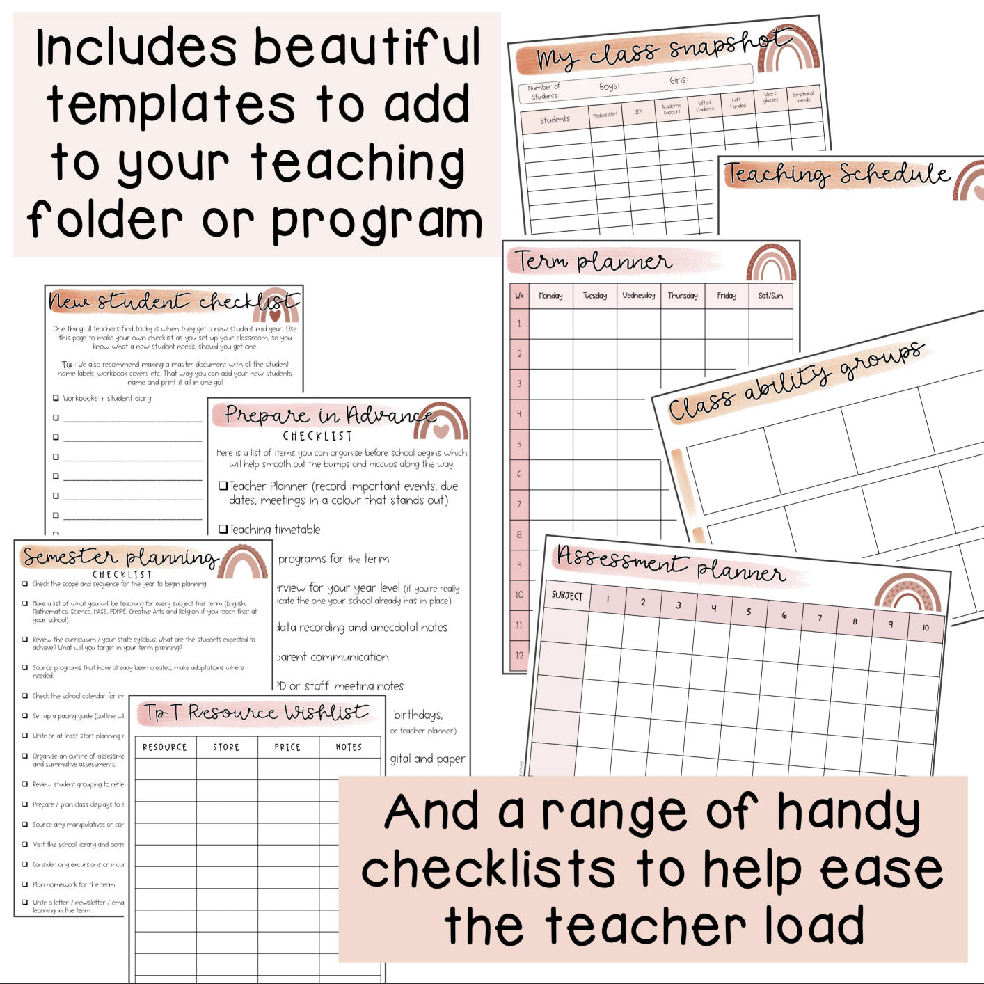 Teacher Checklists and Forms | Back to School | Neutral Blush Rainbow