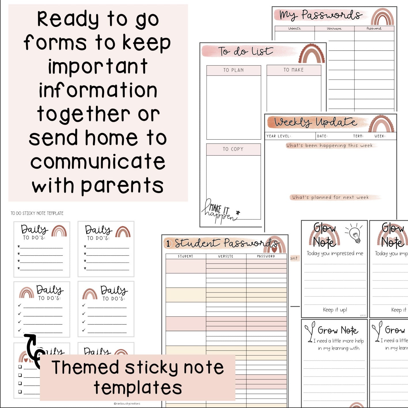 Teacher Checklists and Forms | Back to School | Neutral Blush Rainbow