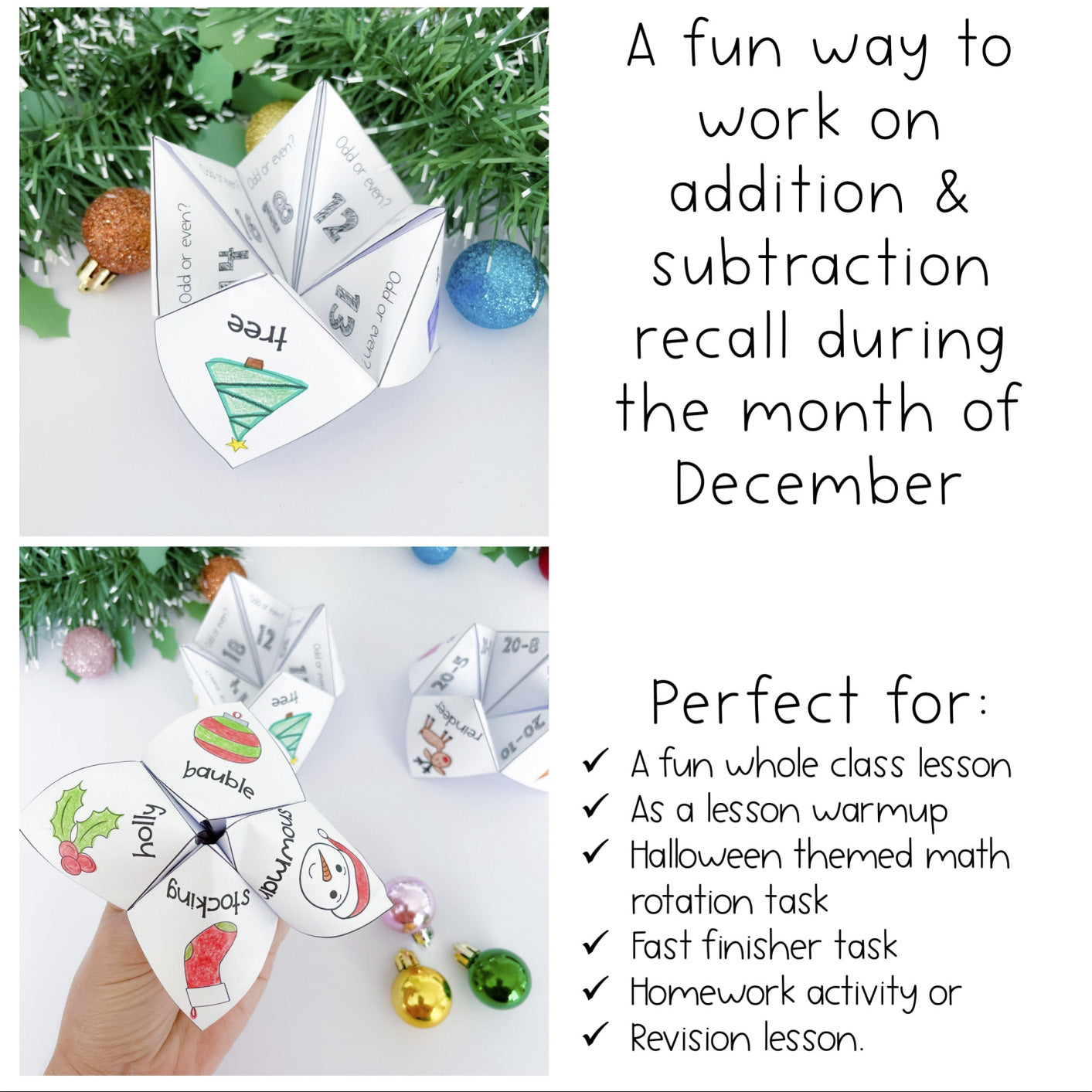 Christmas Math Chatterboxes | December Math Centers | 1st Grade 2nd Grade