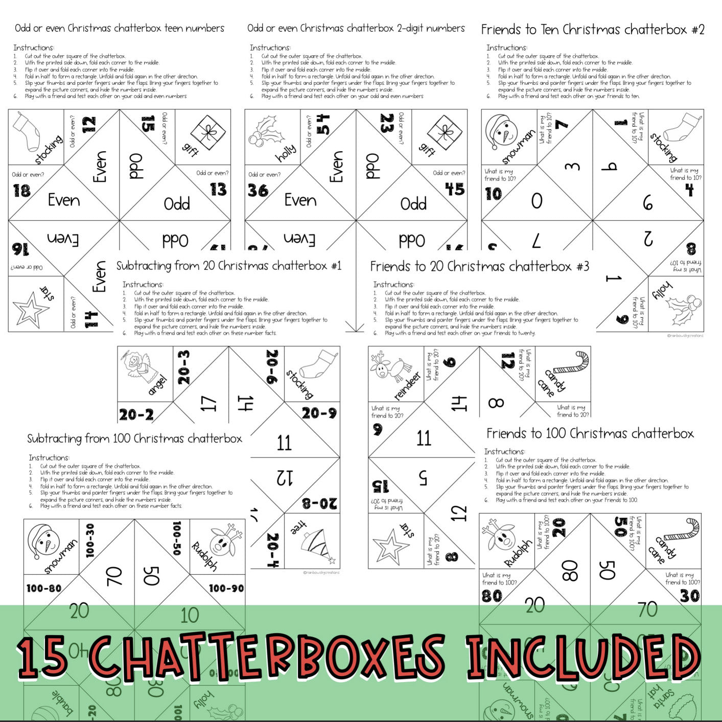 Christmas Math Chatterboxes | December Math Centers | 1st Grade 2nd Grade