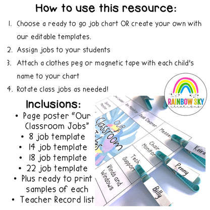 Classroom Job Templates / Simple Classroom Jobs [Toucan theme]